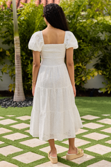 Forget Me Not White Eyelet Short Sleeve Midi Dress