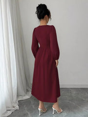 Square Neck Button-Front Midi Dress