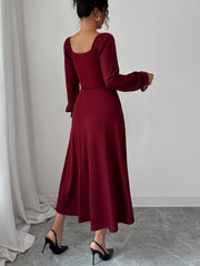 Flounce Sleeve A-Line Midi Dress