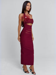 Lunabelle Burgundy Midi Dress