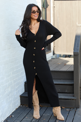 Alannah Black Button Front Sweater Dress
