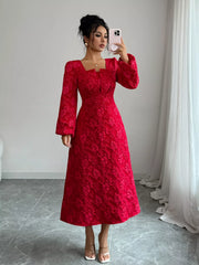 Floral Balloon Sleeve Midi Dress