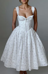 Marlena Midi Dress - White Multi Floral Print