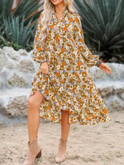 Floral Print Balloon Sleeve Midi Dress