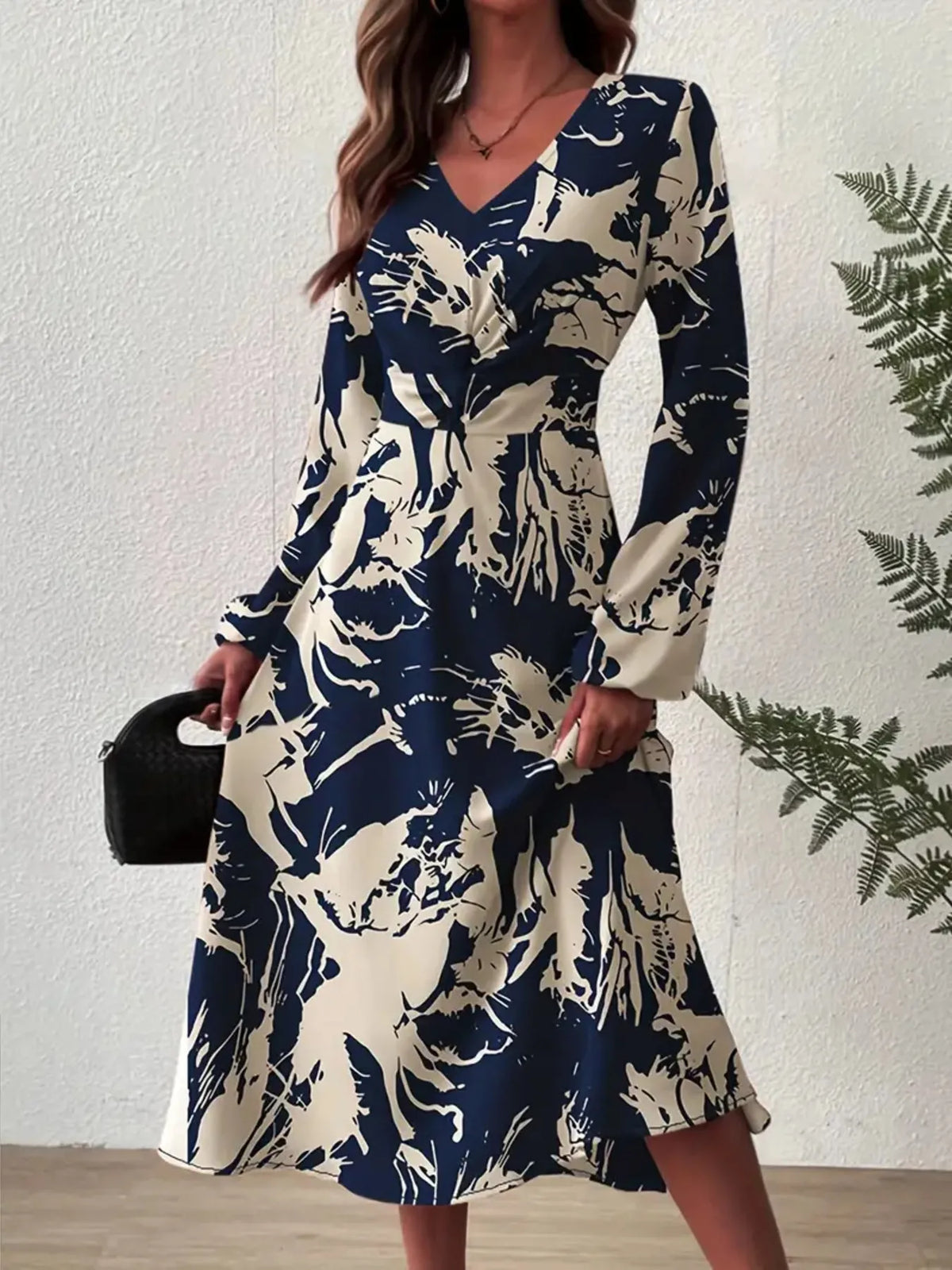 Long Sleeve Printed Midi Dress