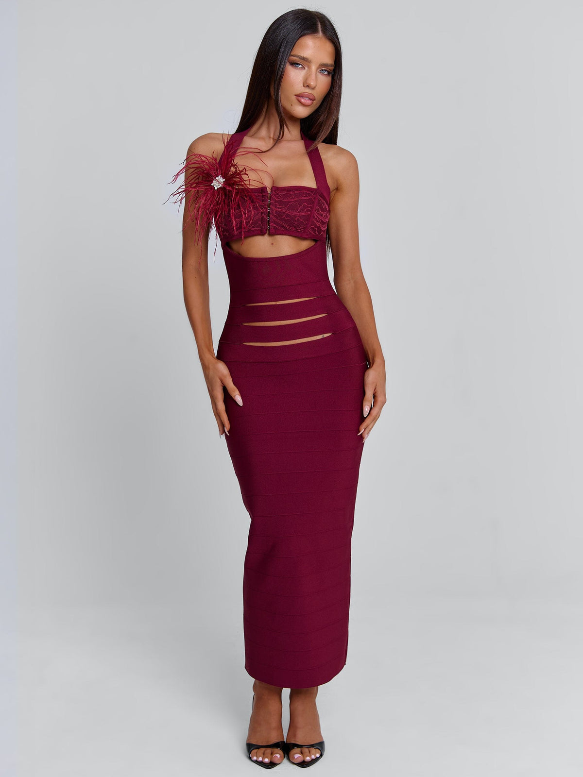 Lunabelle Burgundy Midi Dress