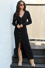Alannah Black Button Front Sweater Dress