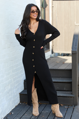 Alannah Black Button Front Sweater Dress