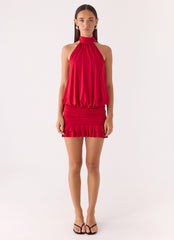 Yelena Backless Mini Dress Deep Red