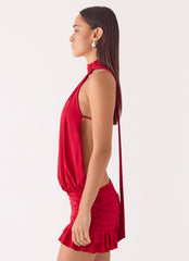 Yelena Backless Mini Dress Deep Red